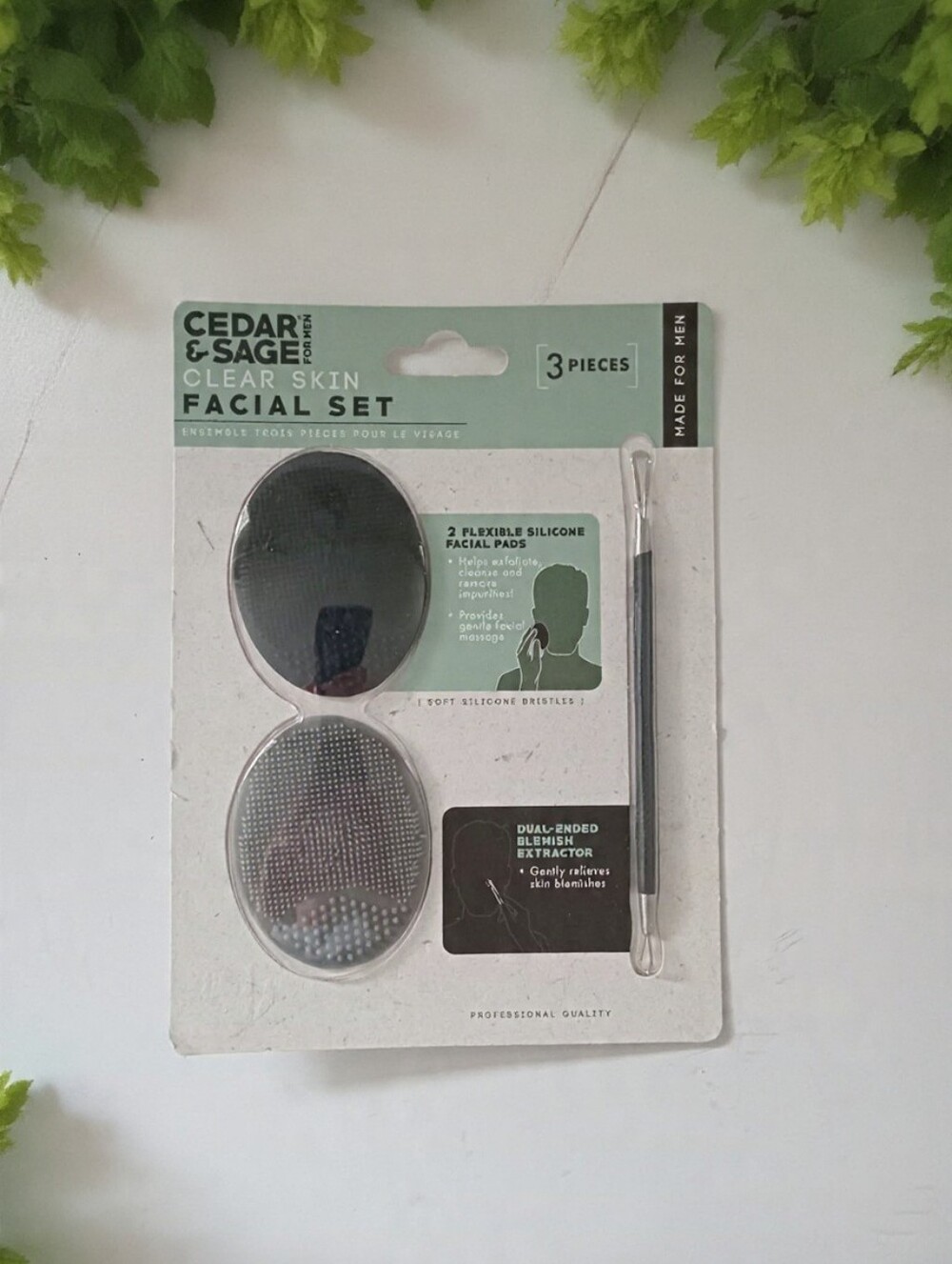 Cedar & Sage Men’s Clear Skin Facial Set 3 Piece Silicone Pads & Blemish Tool